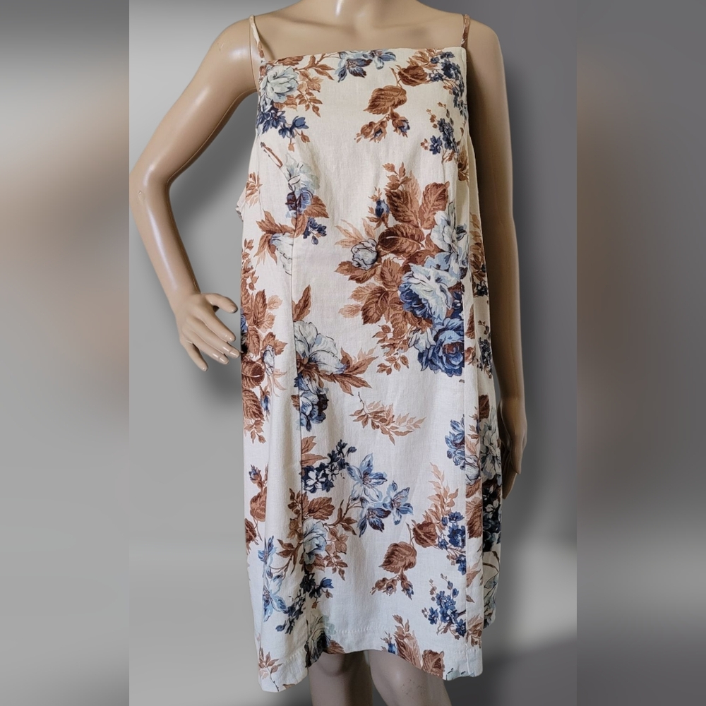 Abercombie & Fitch Linen Floral Slip Dress Square Neck Floral XL - Picture 2 of 8